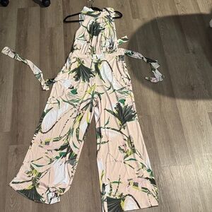New York & Company Sleeveless Floral Wide-Leg Jumpsuit - Pink/Green